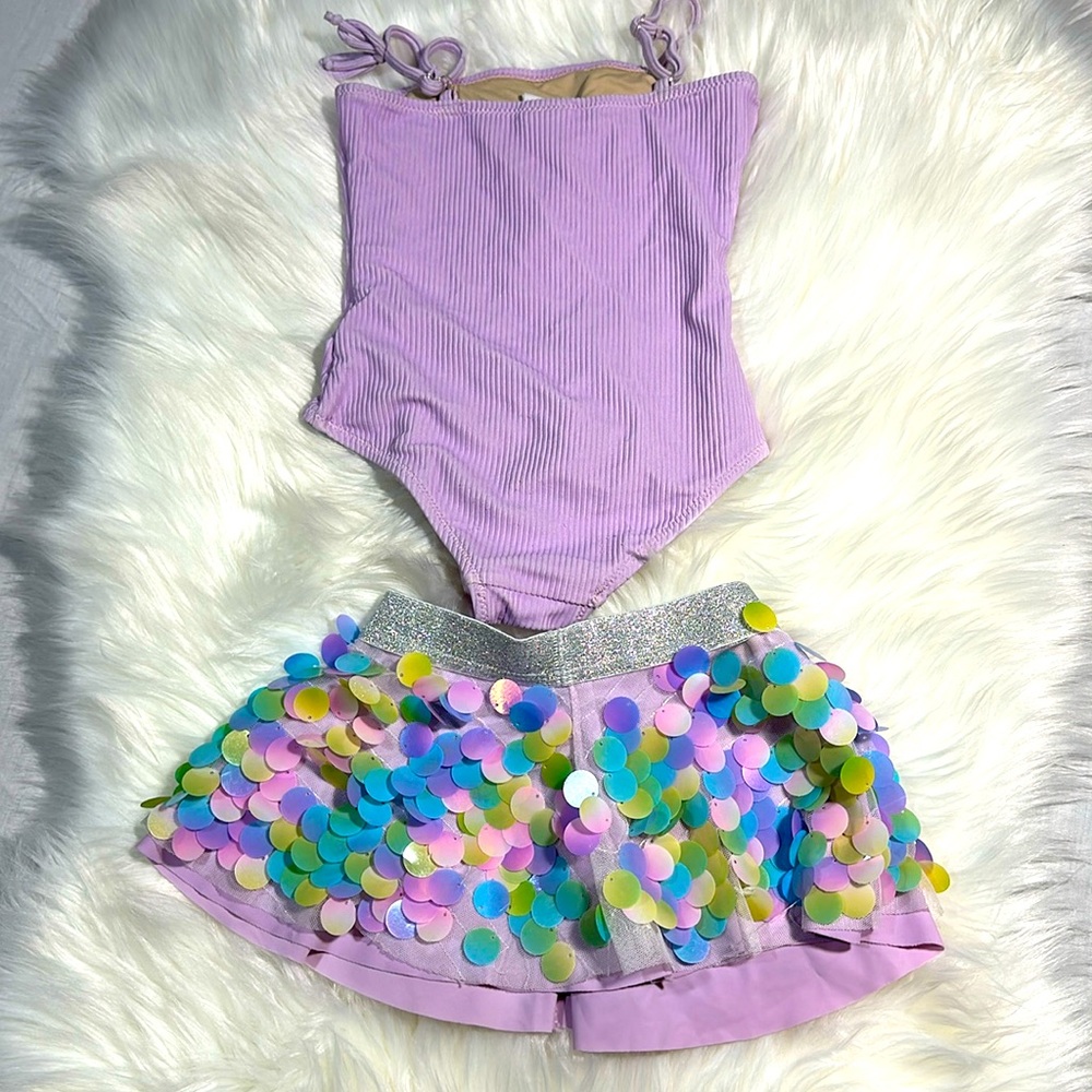 Shade Critters Palm Beach Purple Swimsuit w/ Skirt coverup